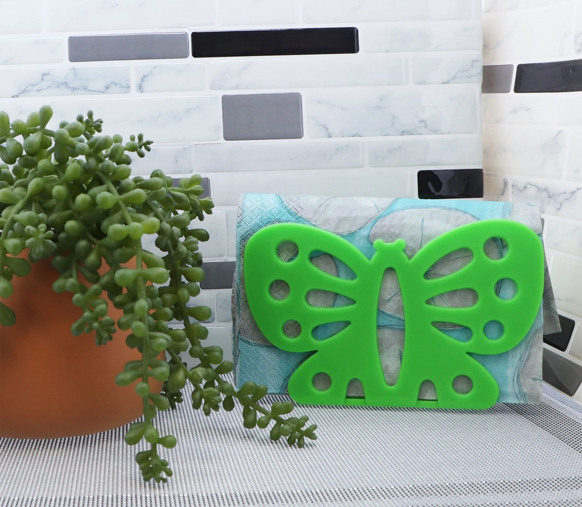 Green Butterfly Plastic Napkin Holder - Image 4
