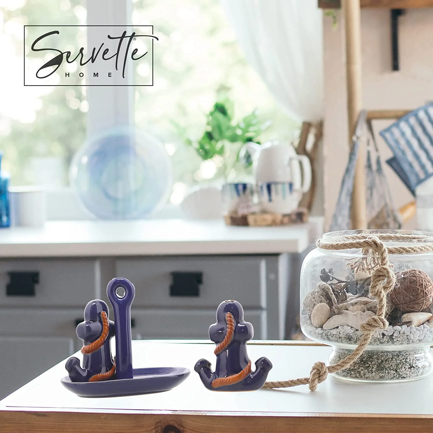 Ceramic Anchor Salt & Pepper Shakers With Tray - Image 3