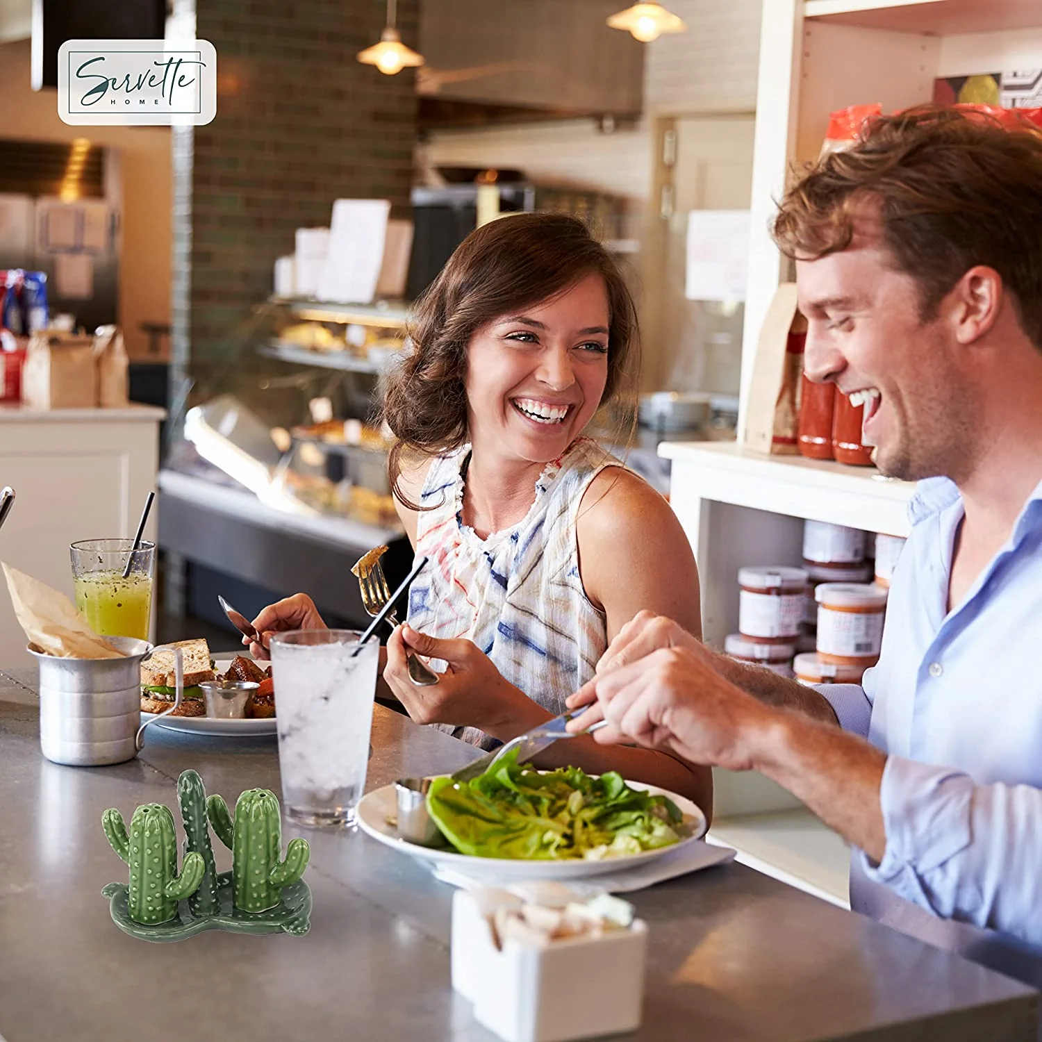Ceramic Cactus Salt & Pepper Shakers With Tray - Image 3