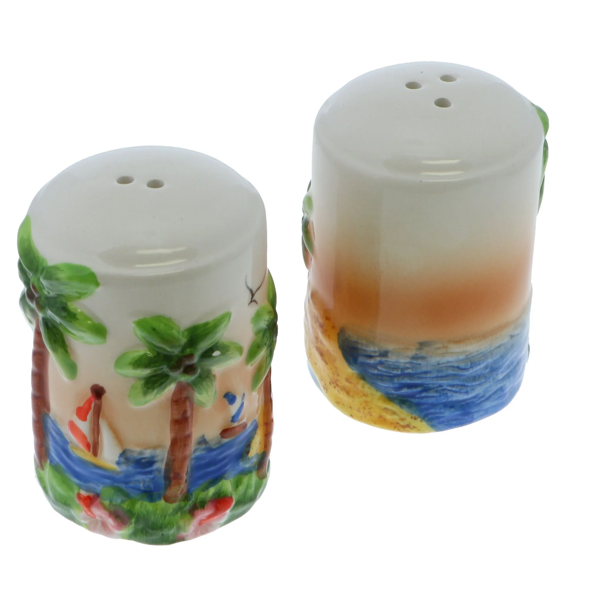 Ceramic Embossed Palm Tree Scene Salt & Pepper Shakers - Image 3