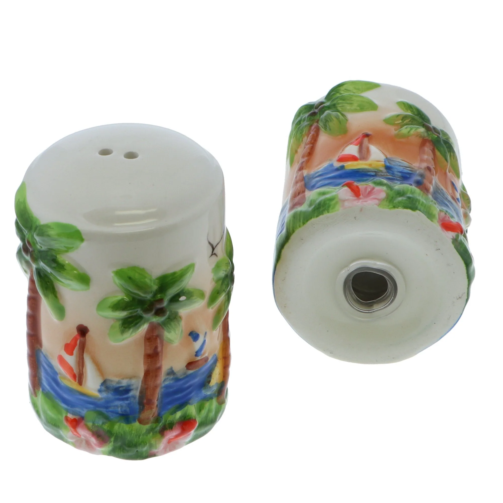 Ceramic Embossed Palm Tree Scene Salt & Pepper Shakers - Image 4