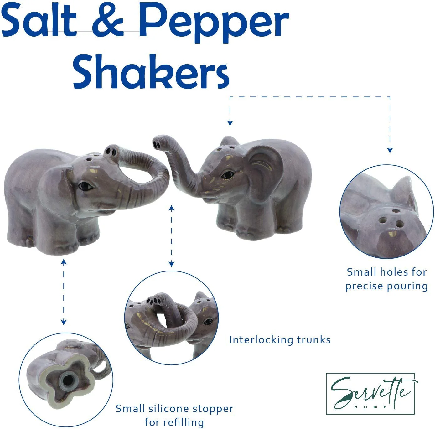 Ceramic Interlocking Elephant Salt & Pepper Shakers - Image 4