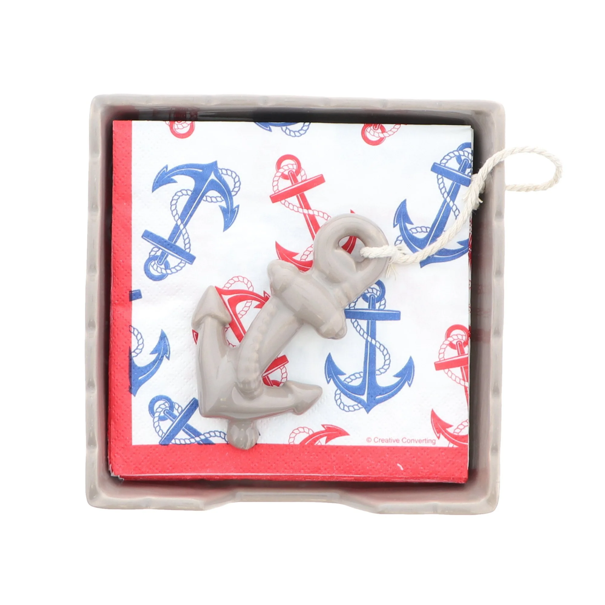 Ceramic Square Small Napkin Box with Anchor Weight - Image 3