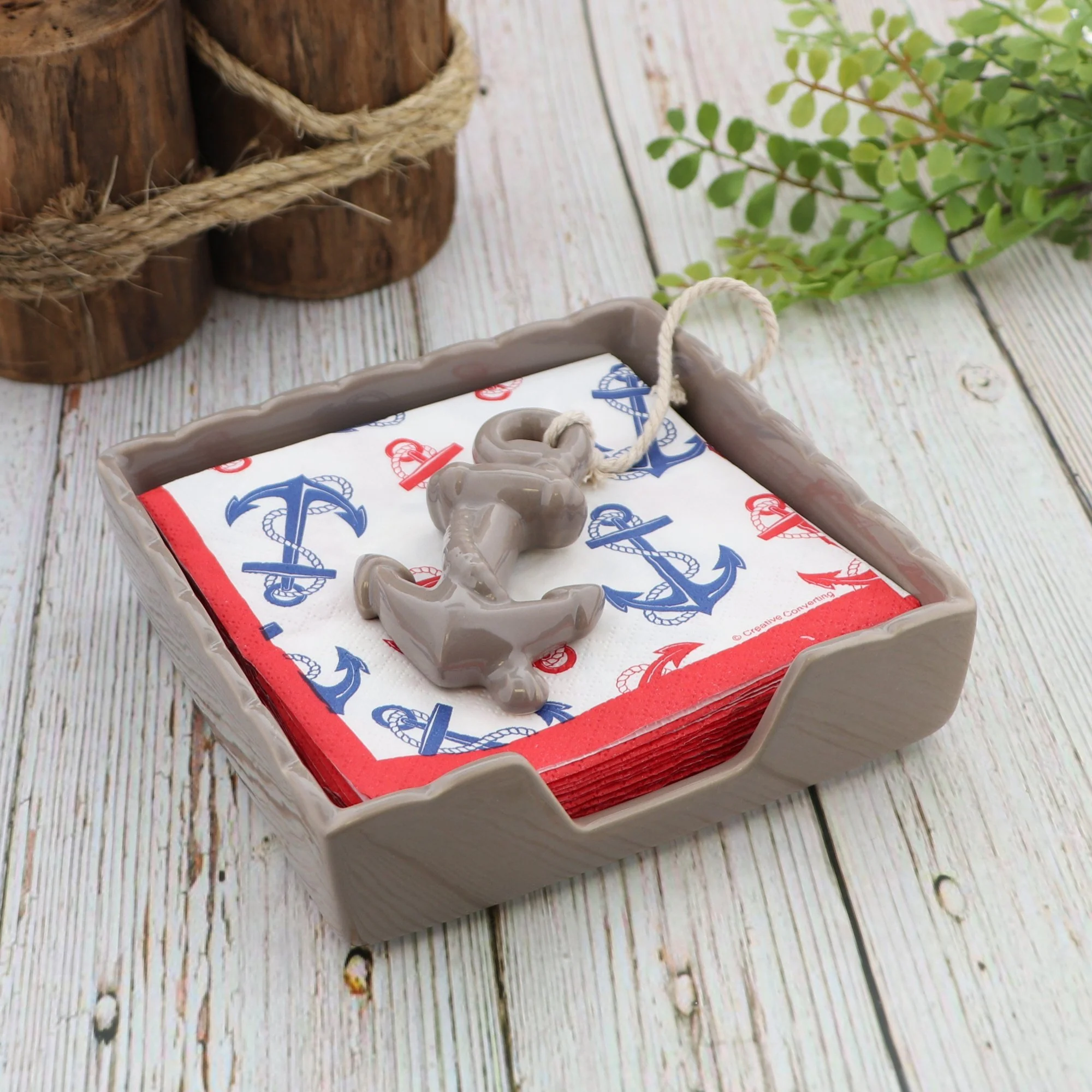 Ceramic Square Small Napkin Box with Anchor Weight - Image 4