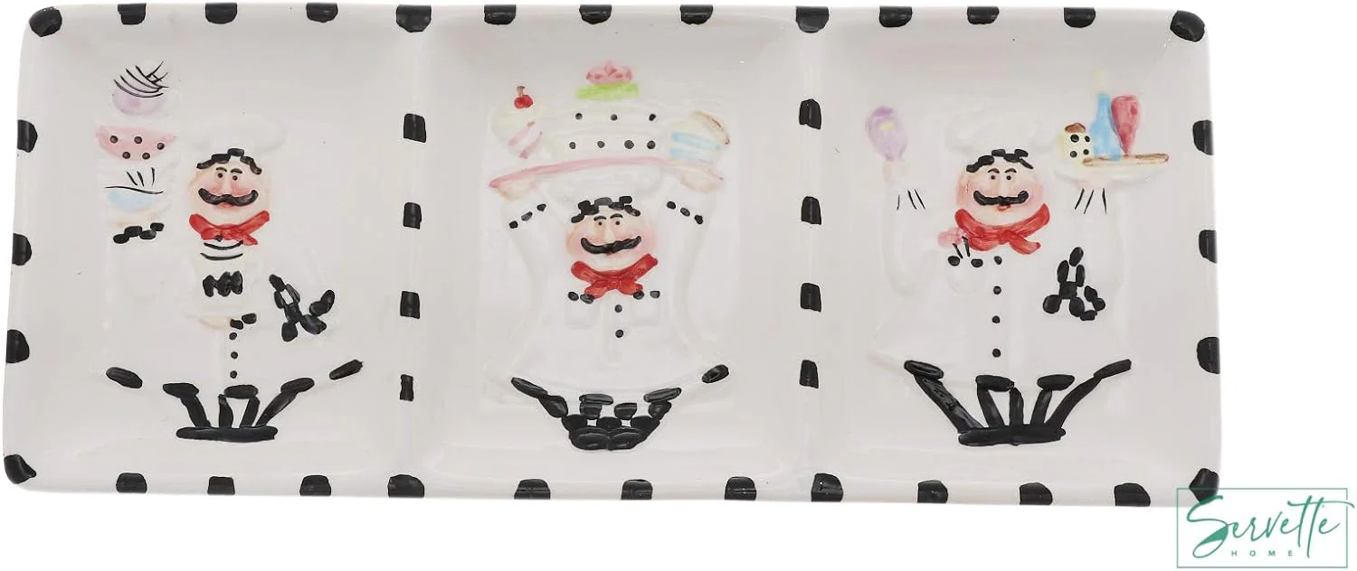 Chef Ceramic Plate & Candy Dish with 3 Sections - Image 4