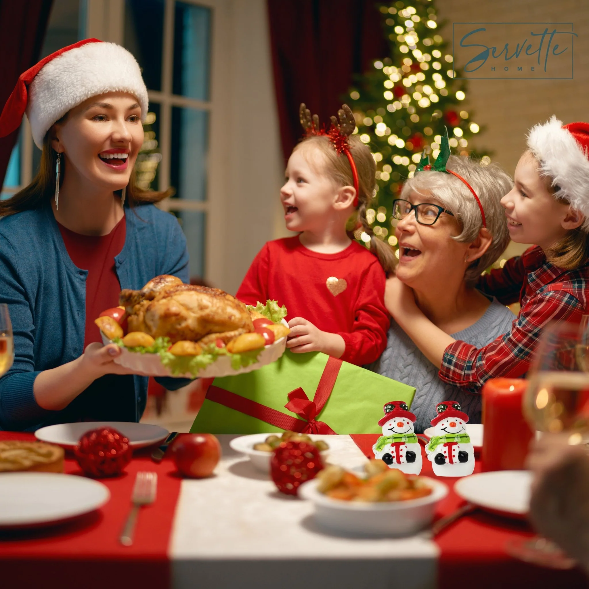 Christmas Holiday Salt and Pepper Shaker Set - Snowman with Presents - Image 3