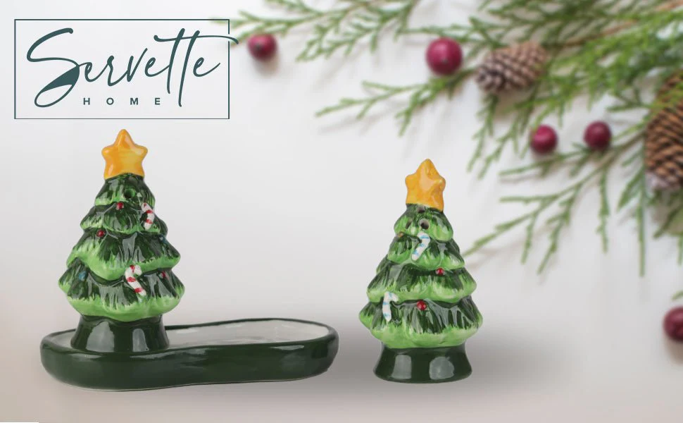 Christmas Tree Salt and Pepper Shaker Set with Stand - Image 6