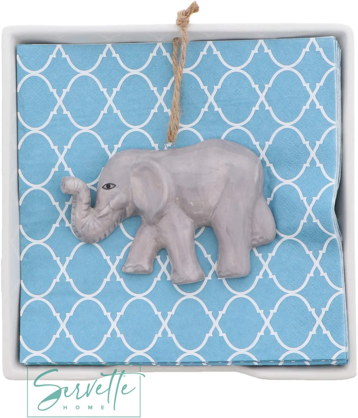 Classic Ceramic Flat Napkin Holder with Elephant Weight - Image 4