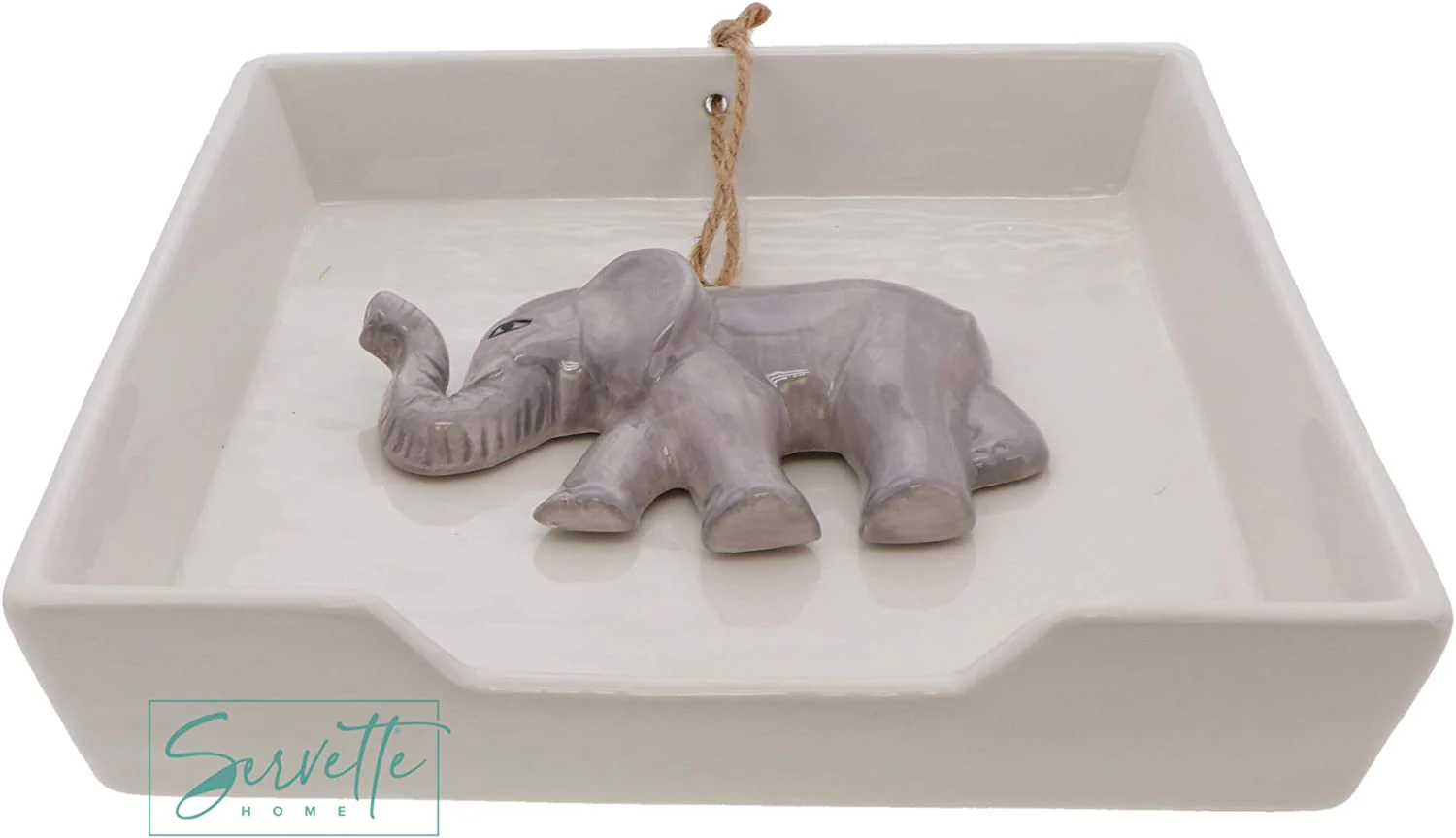 Classic Ceramic Flat Napkin Holder with Elephant Weight - Image 5