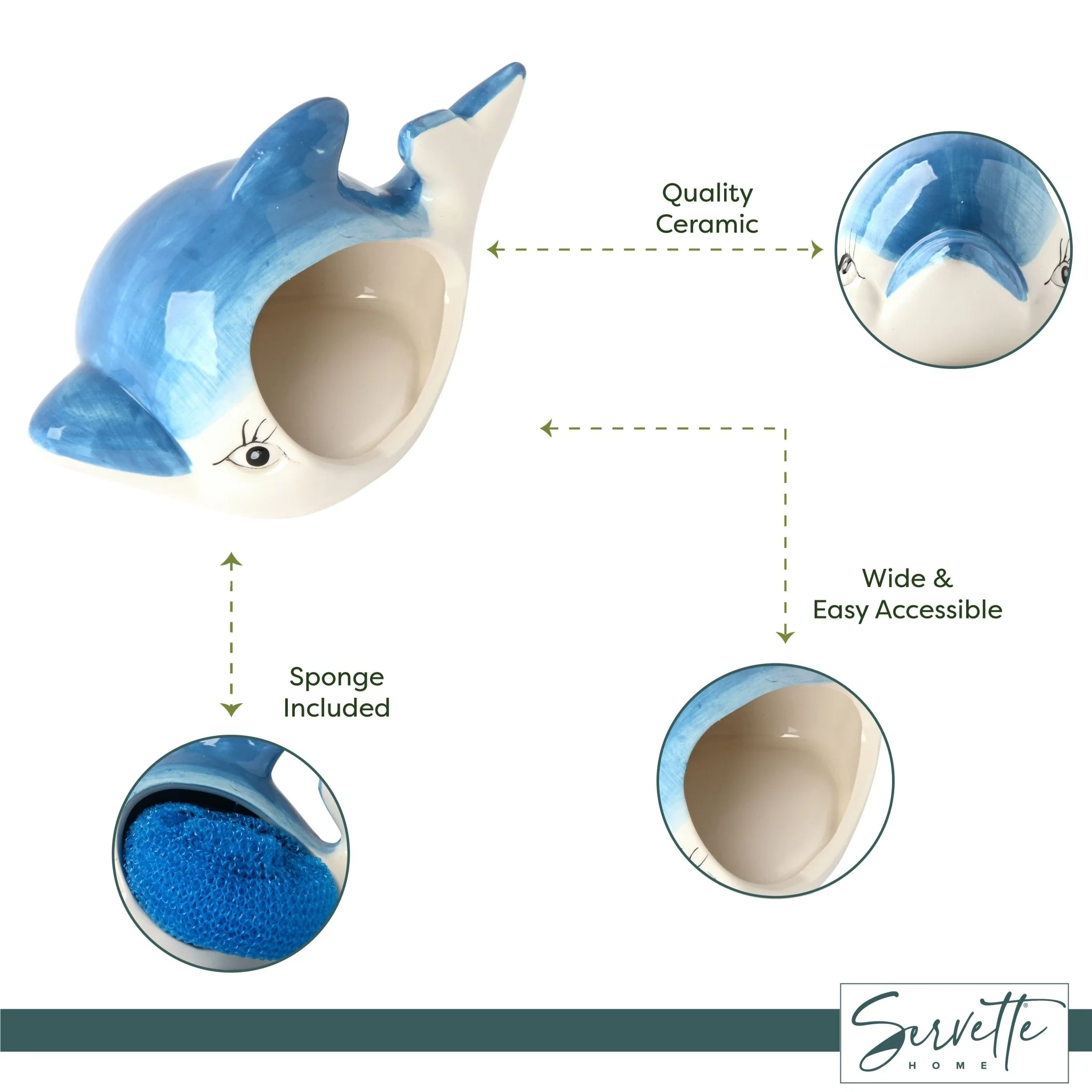 Decorative Ceramic Dolphin Sponge Holder - Image 6