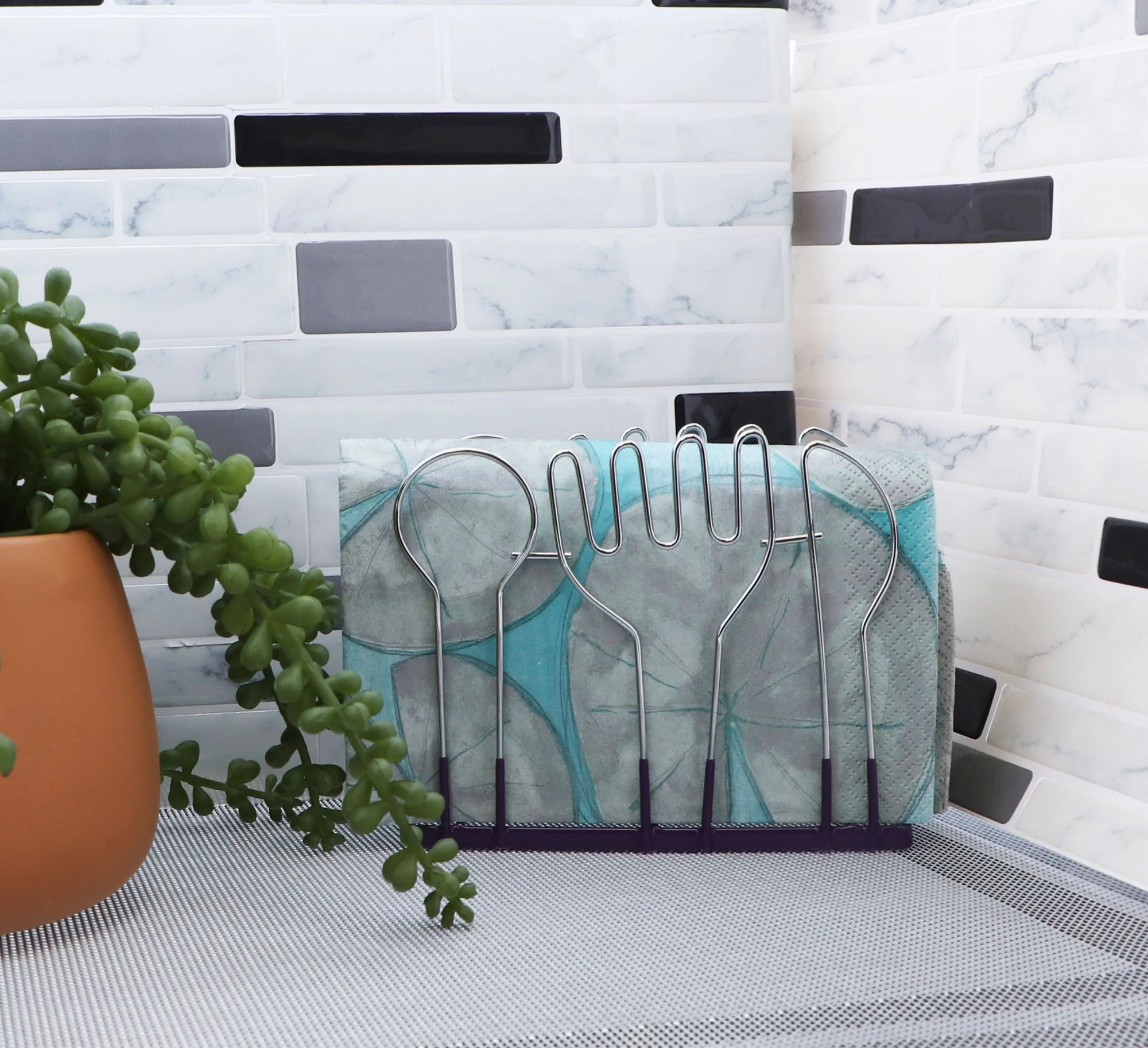 Purple Wire Napkin Holder with Cutlery Design - Image 4