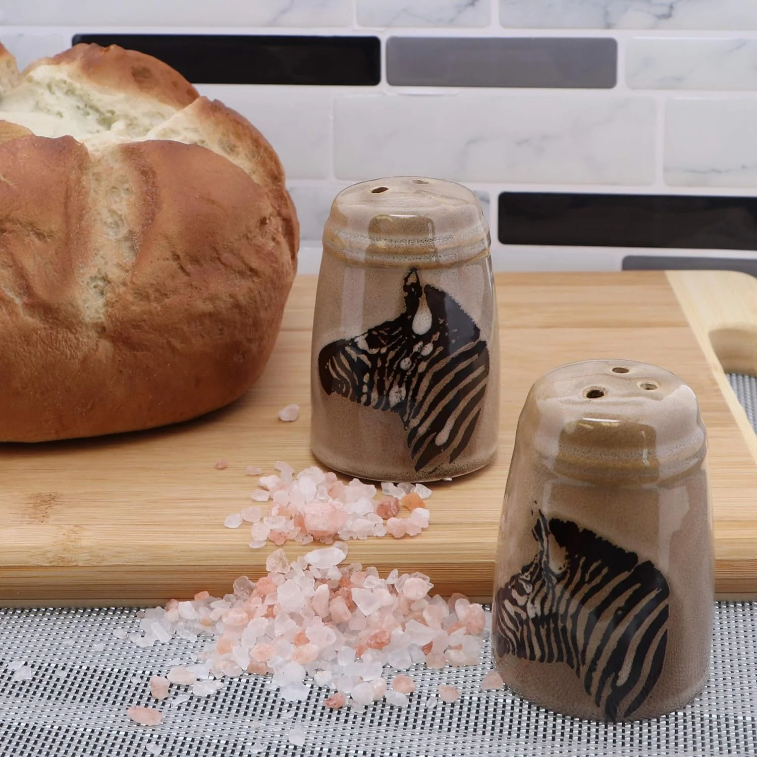 Glazed Pottery Zebra Design Salt & Pepper Shakers - Image 5