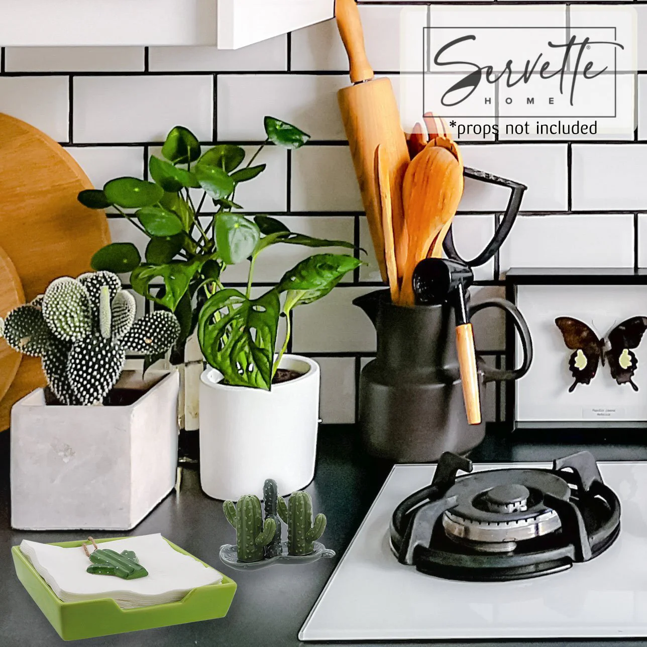 Green Ceramic Napkin Holder with Cactus Weight - Image 7