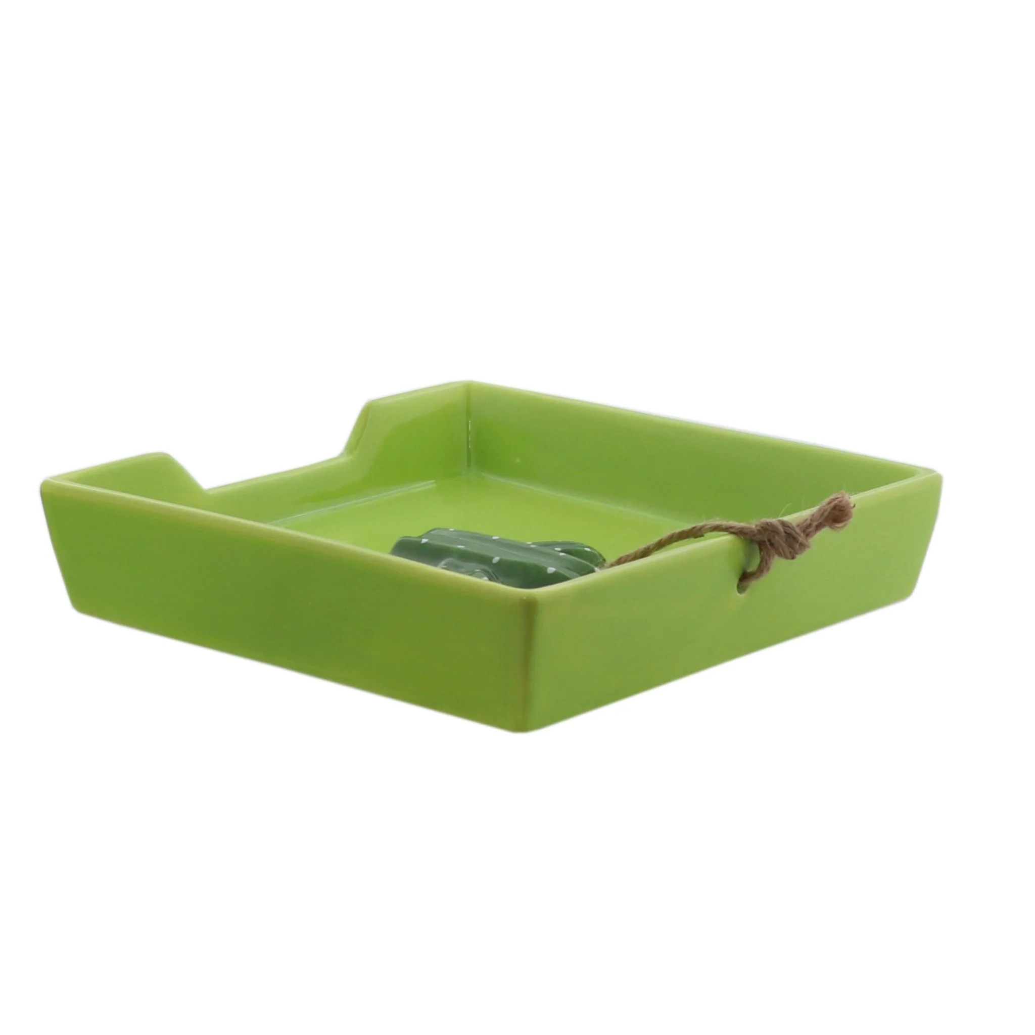 Green Ceramic Napkin Holder with Cactus Weight - Image 8