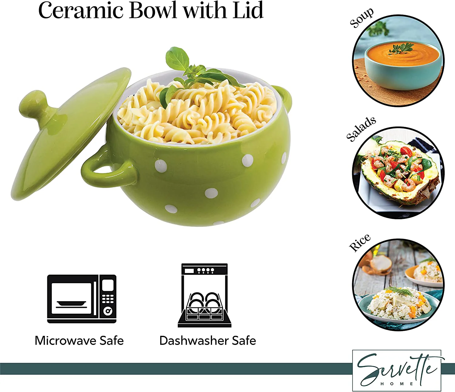 Green Polka Dot Soup Bowls with Lids - Image 3