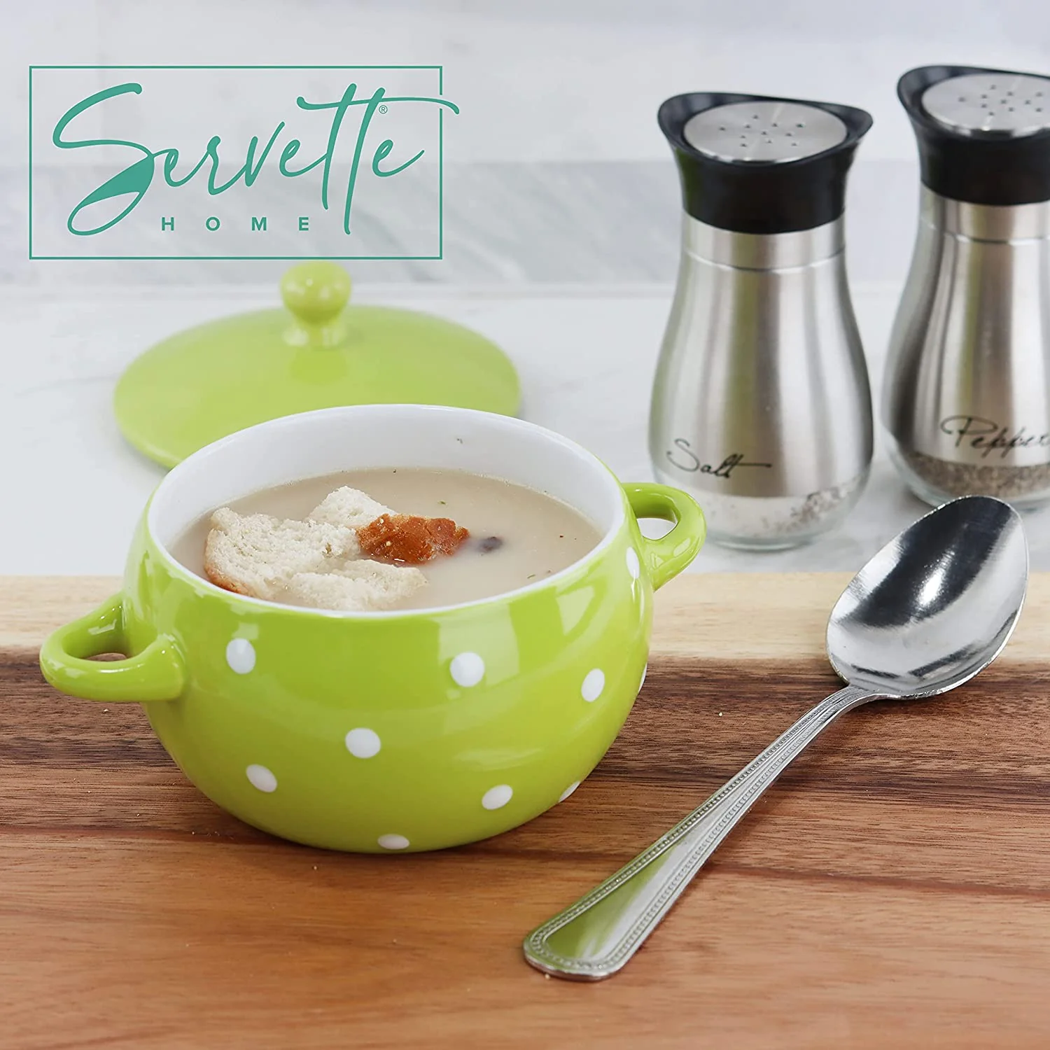 Green Polka Dot Soup Bowls with Lids - Image 5