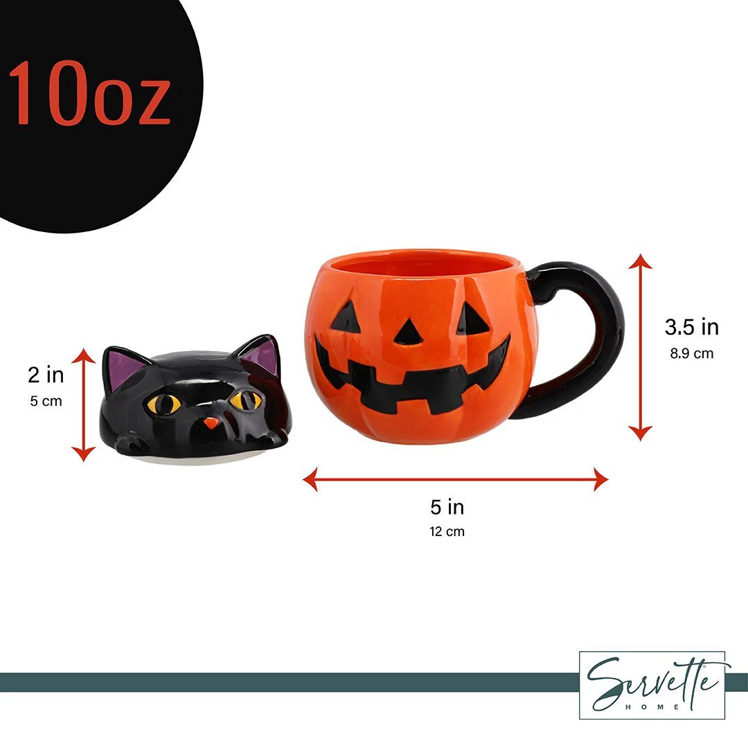 Halloween Mug with Lid - Orange Jack o' Lantern Pumpkin & Black Cat - Image 4