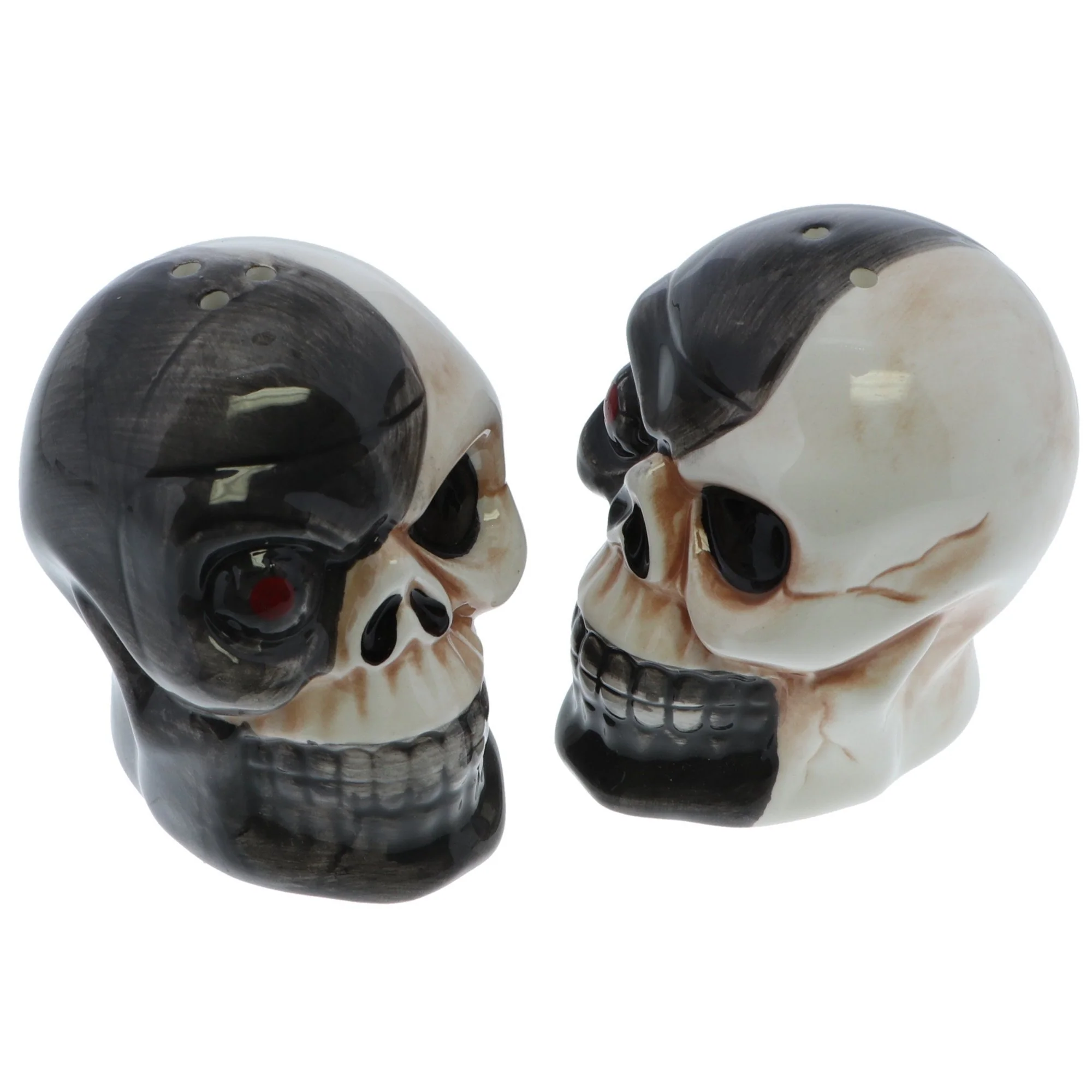 Novelty Ceramic Grey Skull Salt & Pepper Shakers - Image 3