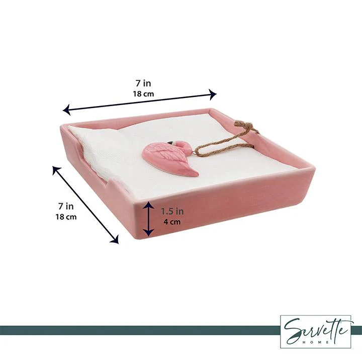 Pink Ceramic Napkin Holder with Flamingo Weight - Image 4