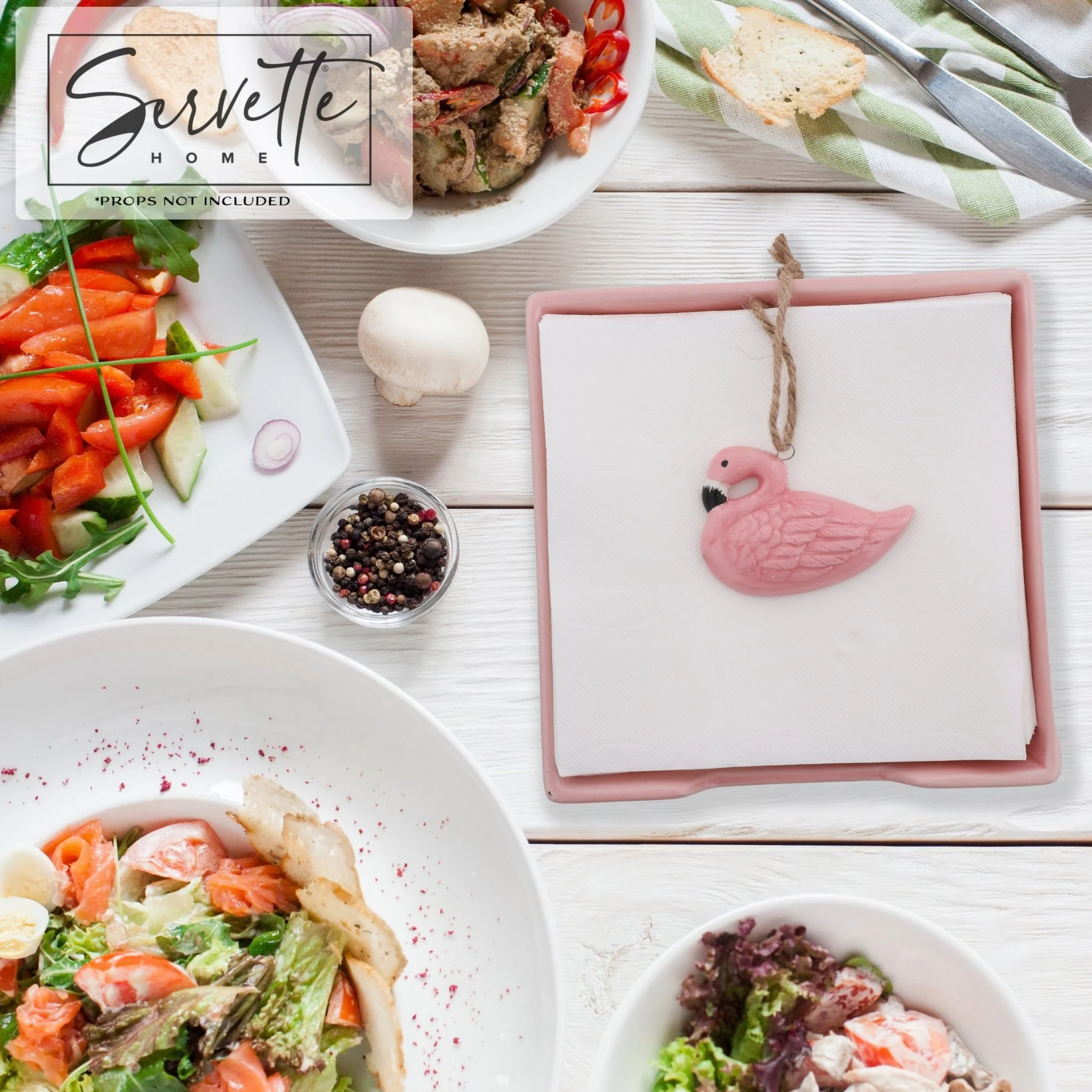 Pink Ceramic Napkin Holder with Flamingo Weight - Image 6