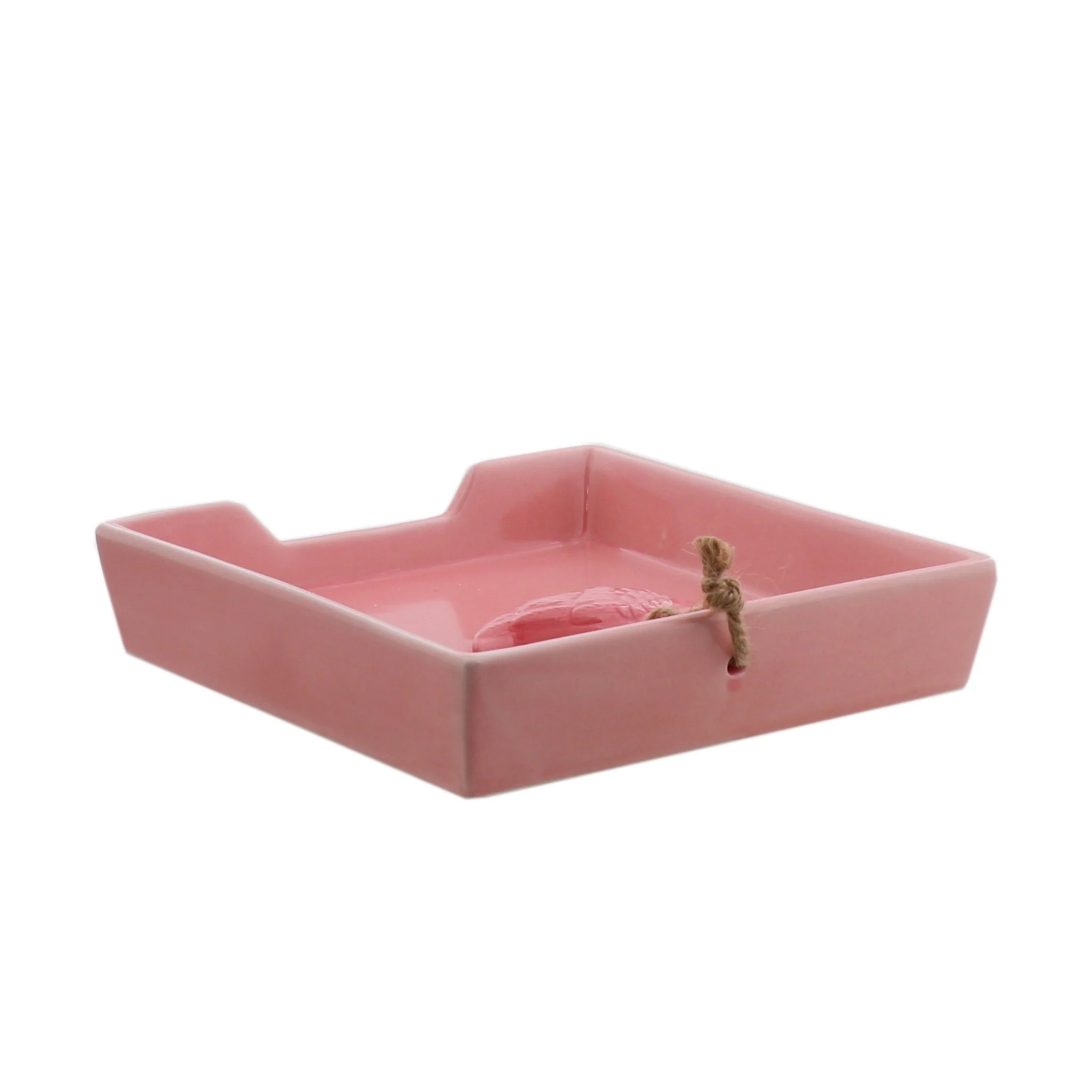 Pink Ceramic Napkin Holder with Flamingo Weight - Image 8