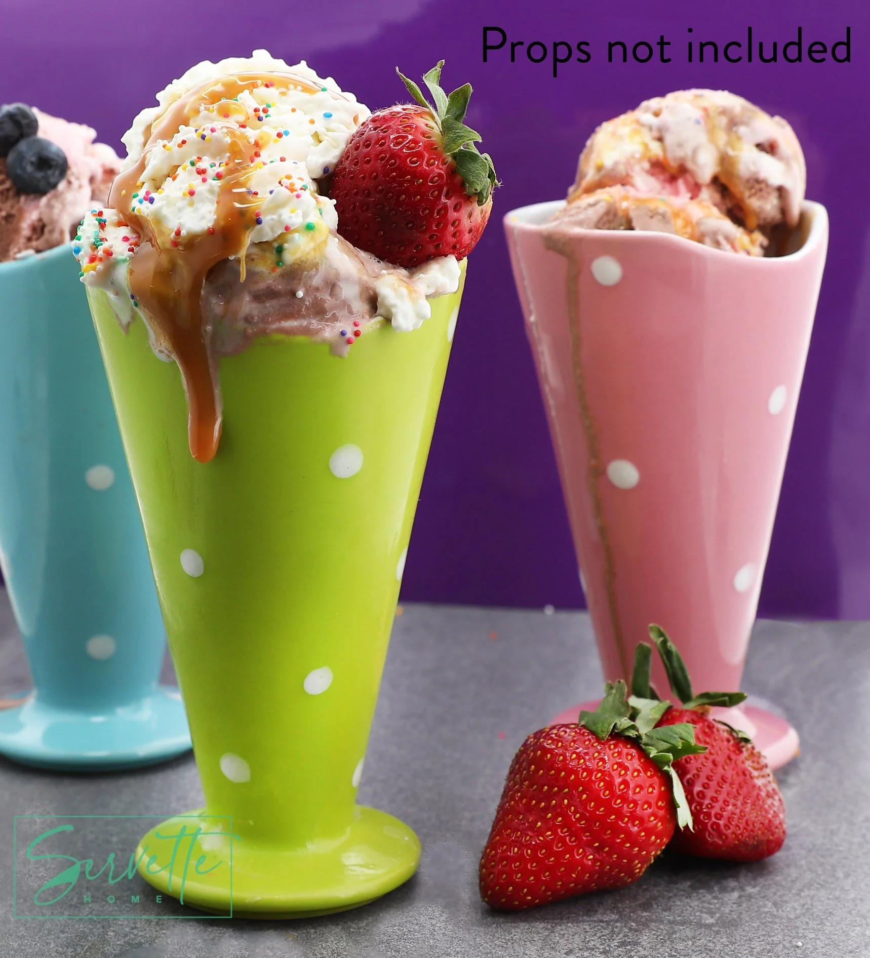 Colored Polka Dot Ceramic Sundae Ice Cream Cups Gift Set - Image 6