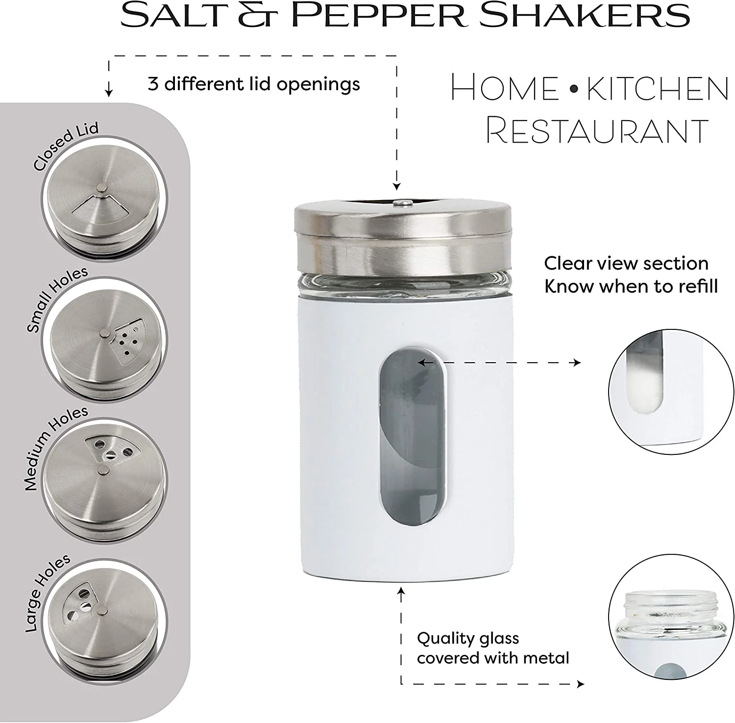 White Retro Salt & Pepper Glass Jar Single Shaker - Image 5
