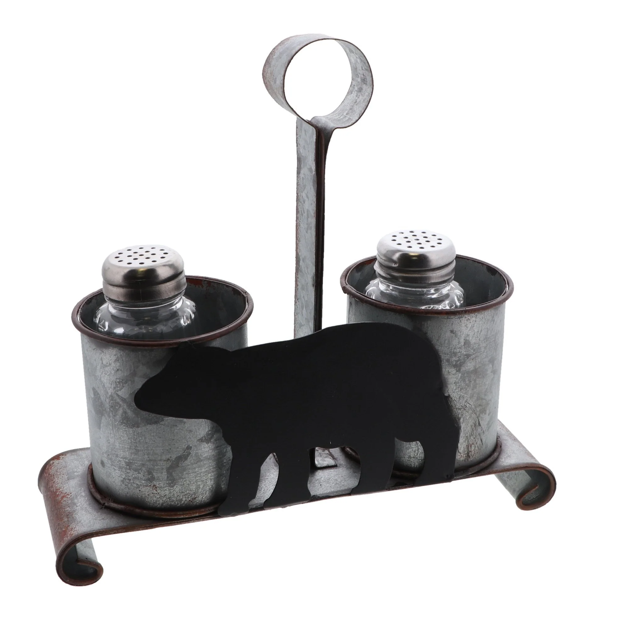 Rustic Galvanized Steel Salt & Pepper Holder - Image 3
