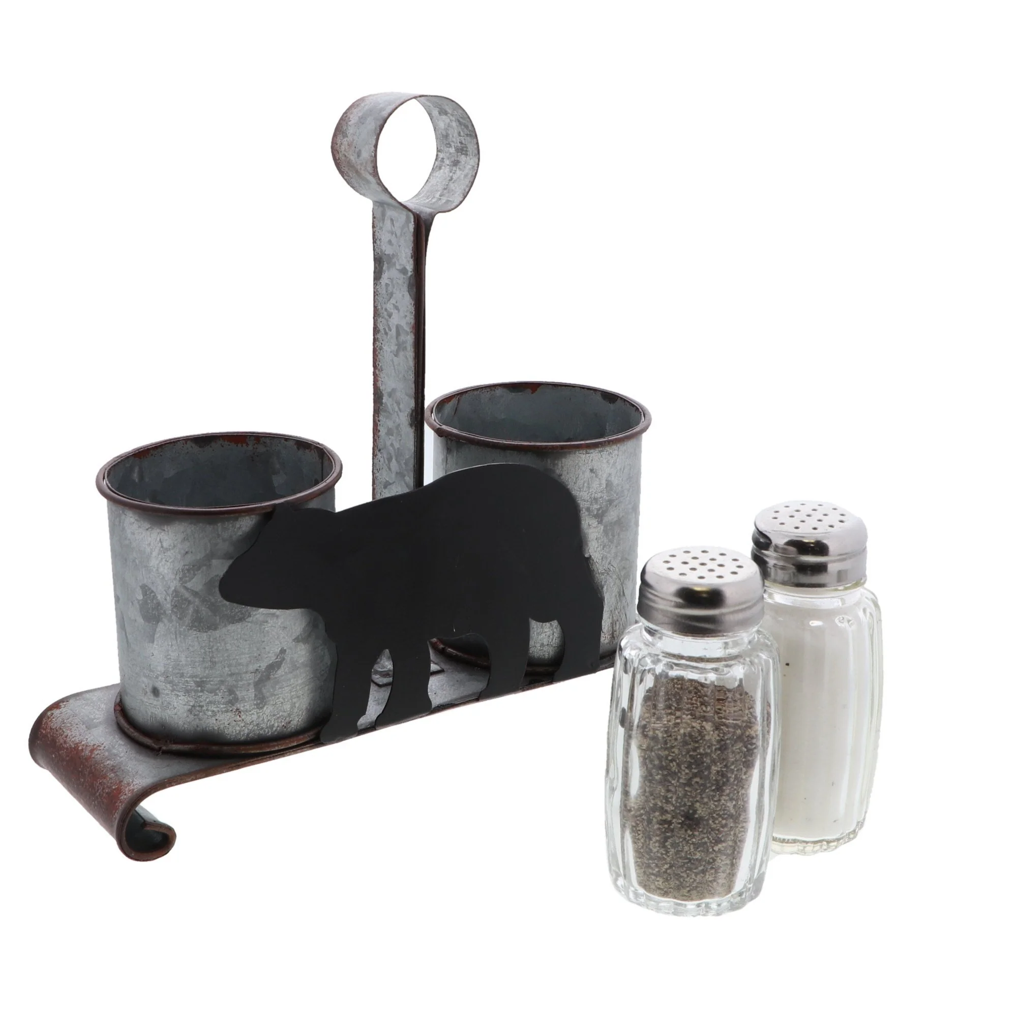 Rustic Galvanized Steel Salt & Pepper Holder - Image 4