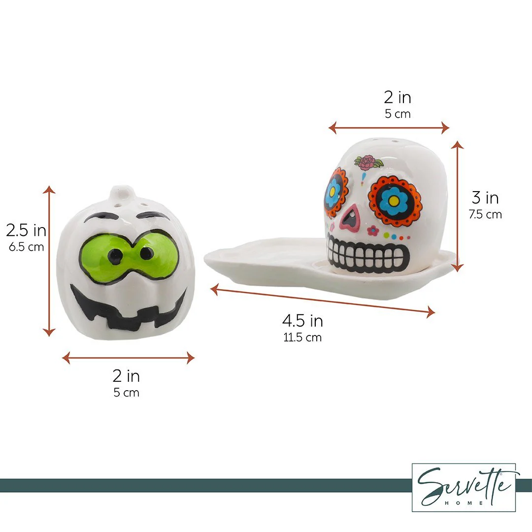 Halloween Table Decor Skull and Pumpkin Salt & Pepper Shakers - Image 3