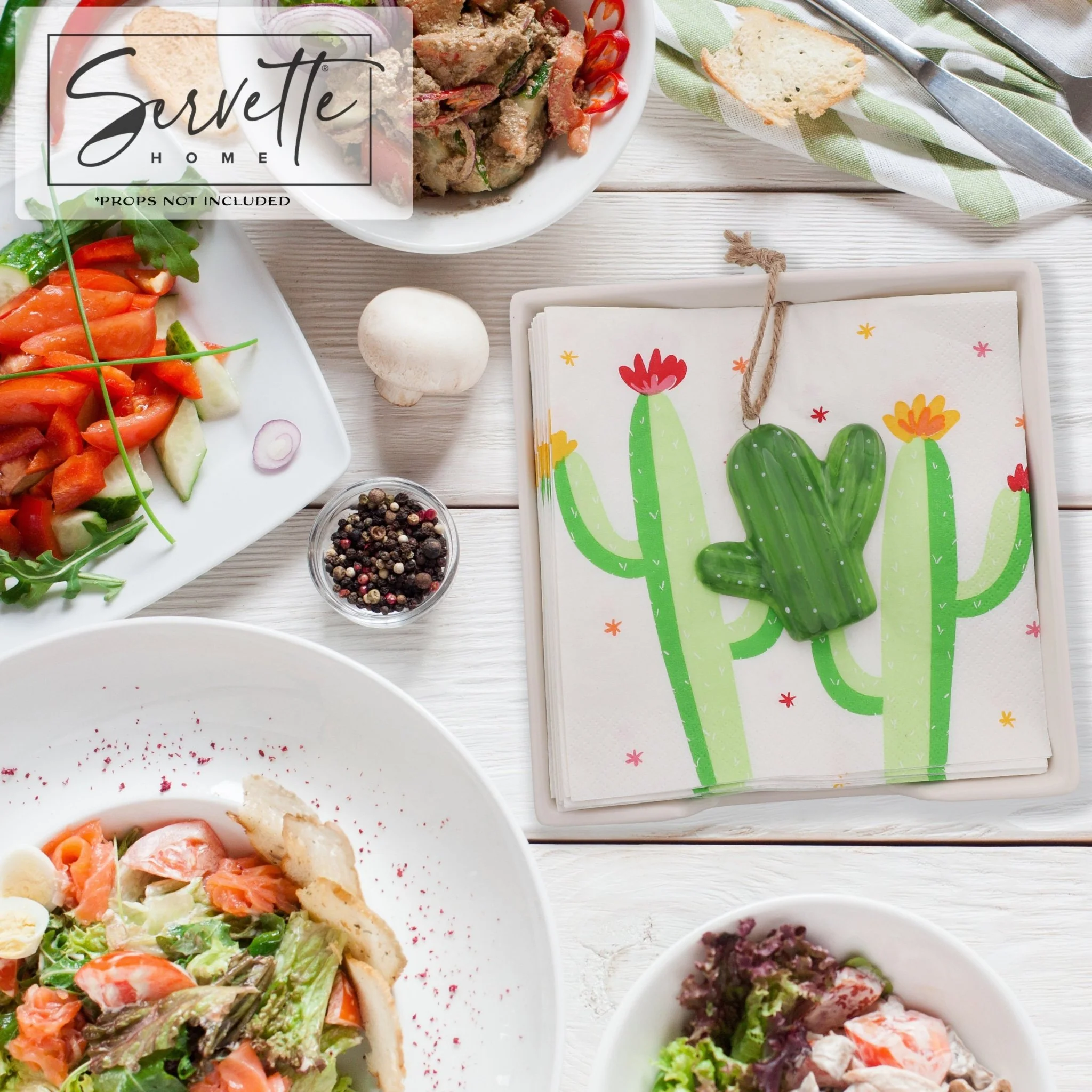 White Ceramic Napkin Holder with Cactus Weight - Image 8