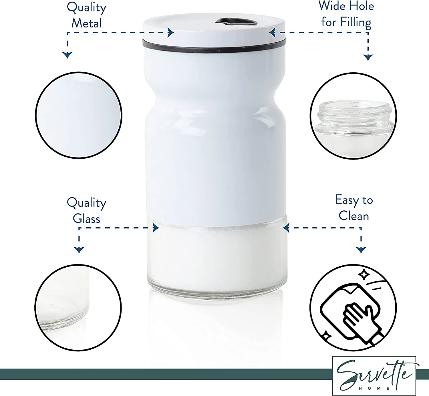 White Glass & Metal Salt and Pepper Shakers - Image 3