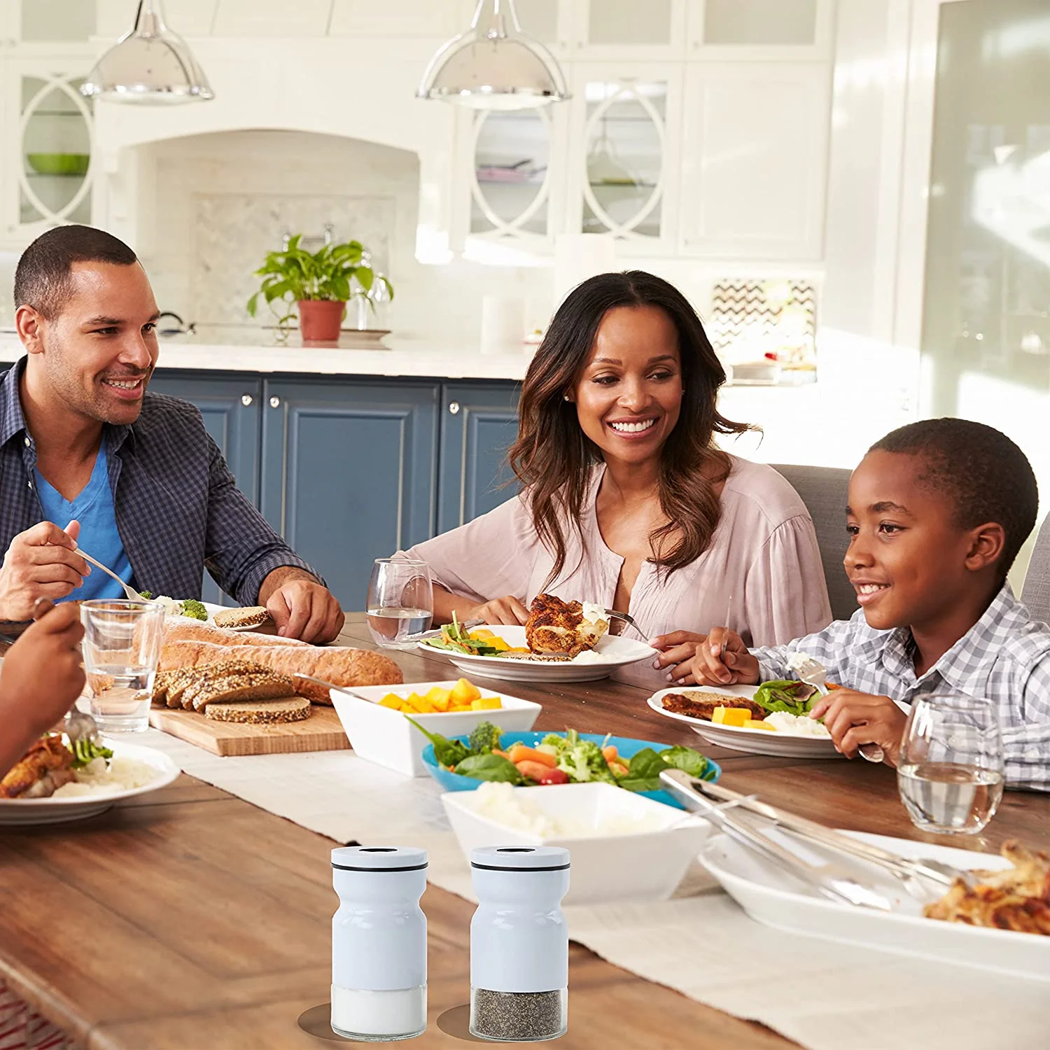 White Glass & Metal Salt and Pepper Shakers - Image 5