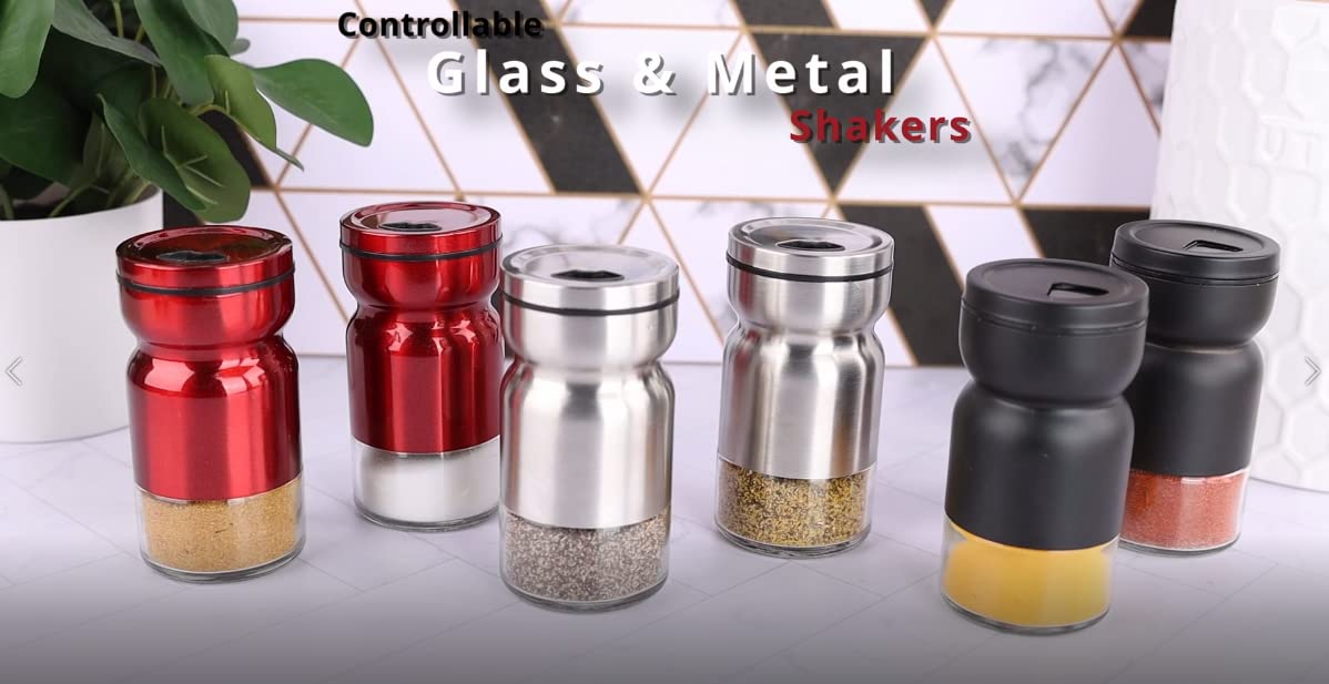 White Glass & Metal Salt and Pepper Shakers - Image 6