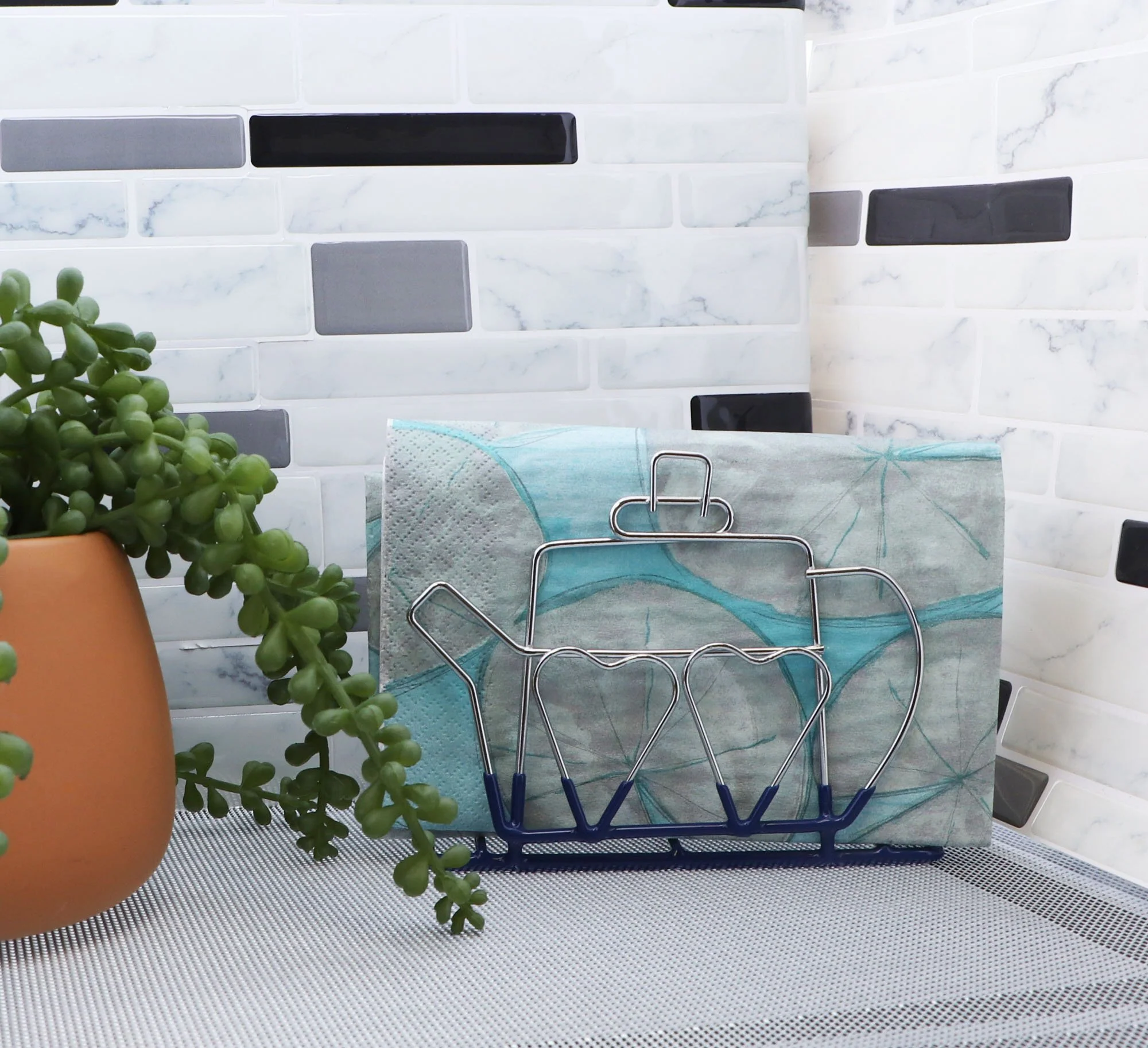 Blue Wire Napkin Holder with Teapot Design - Image 4